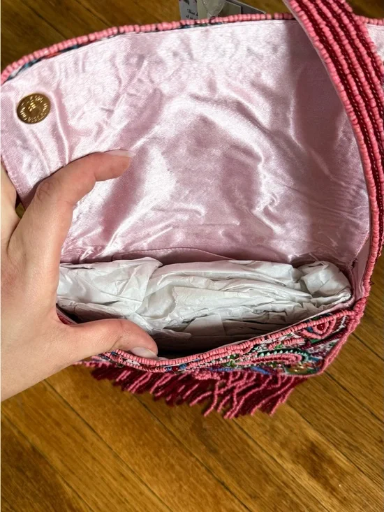 Beaded Embellished Pink Paisley Shoulder Bag - Picture 3 of 3